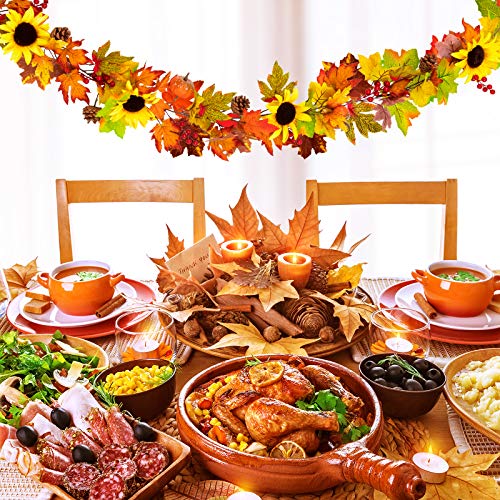 Whaline Autumn Decoration Artificial Fall Garland Maple Leaves Vine 6.23Ft Fake Sunflower Pumpkin With 2 Hooks Pine Cones Berries Hanging Decor For Thanksgiving Fireplace Door Yard Backdrop #TOP6