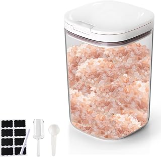 57oz Bath Salt Container,Bathroom Jars Containers with Pop-Up Airtight Lid,Plastic Bath Salt Jar with Scoop,Stickers and Pen,Bathtub Accessories Décor for Bathroom Flour Salts Candy Tea(Clear)
