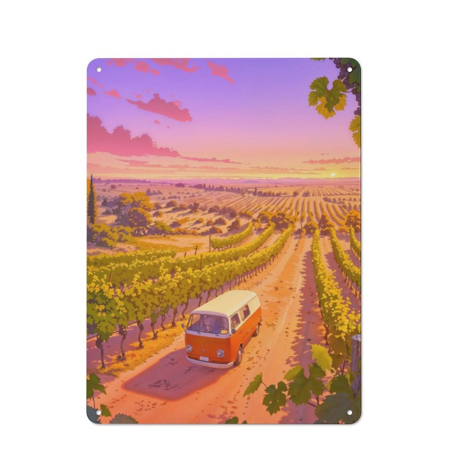 Junmoney Sunset Vineyard Van Vintage Tin Sign 40X30cm With For Garage Wall, Suited To People Furnishing A Garage