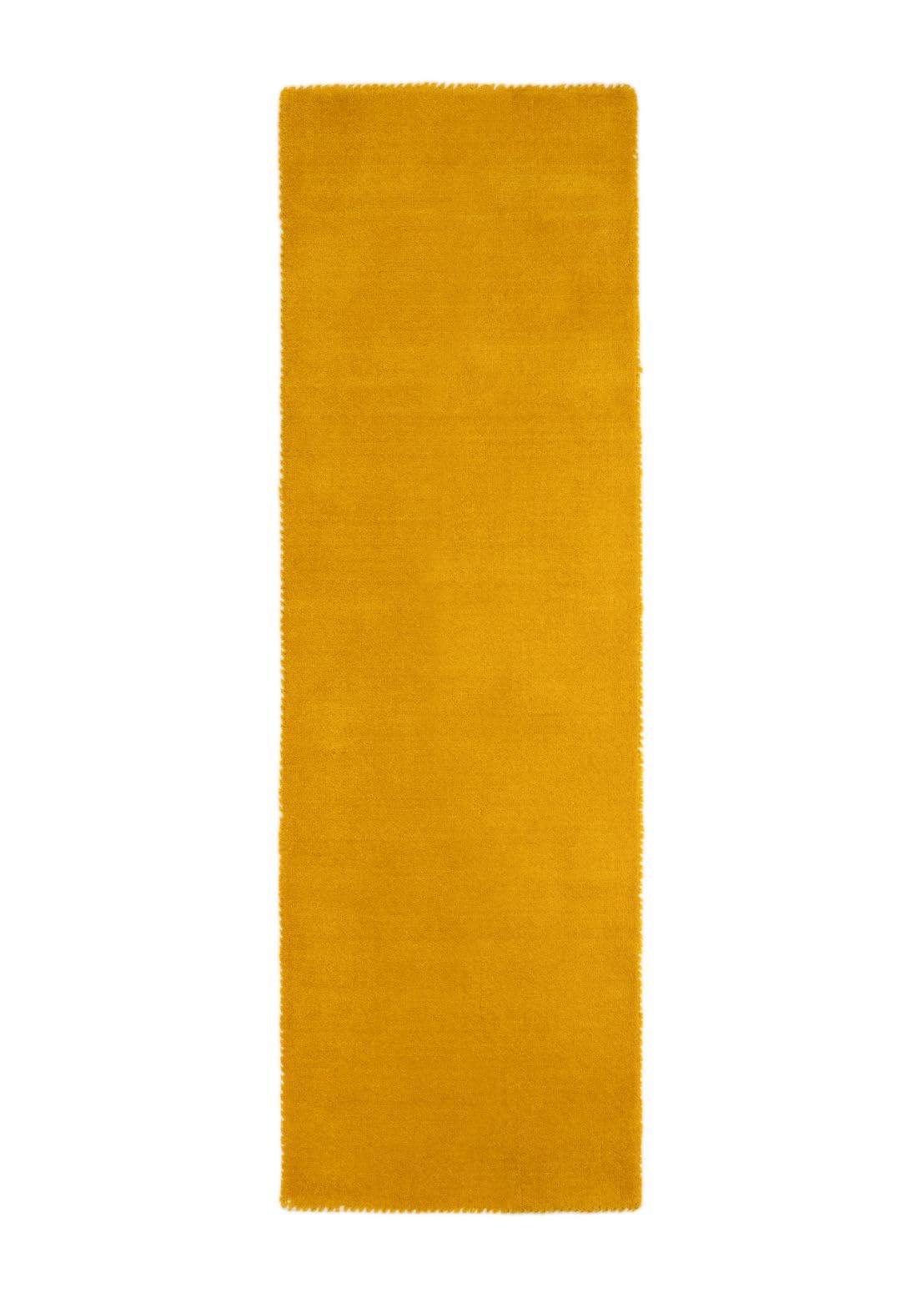 carpetfine handgefertigter Wollteppich Gabbeh Lola Läufer Gelb 75x240 cm Weich, Hochwertig, Zeitlos | Teppichläufer für Gemütlichkeit & Eleganz im Wohnzimmer, Schlafzimmer und Flur