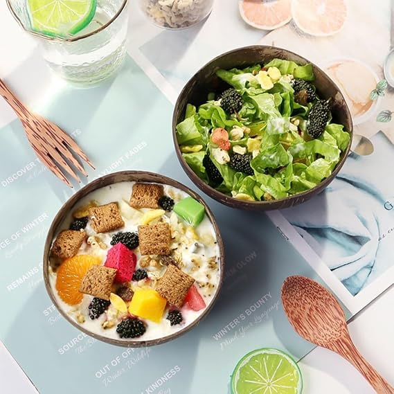 RemixAst Coconut Bowl, Polished Natural Coconut Shell Bowls for Acai Smoothie Bowl Breakfast Cereal Dessert Salad Kitchenware for Home Party Use