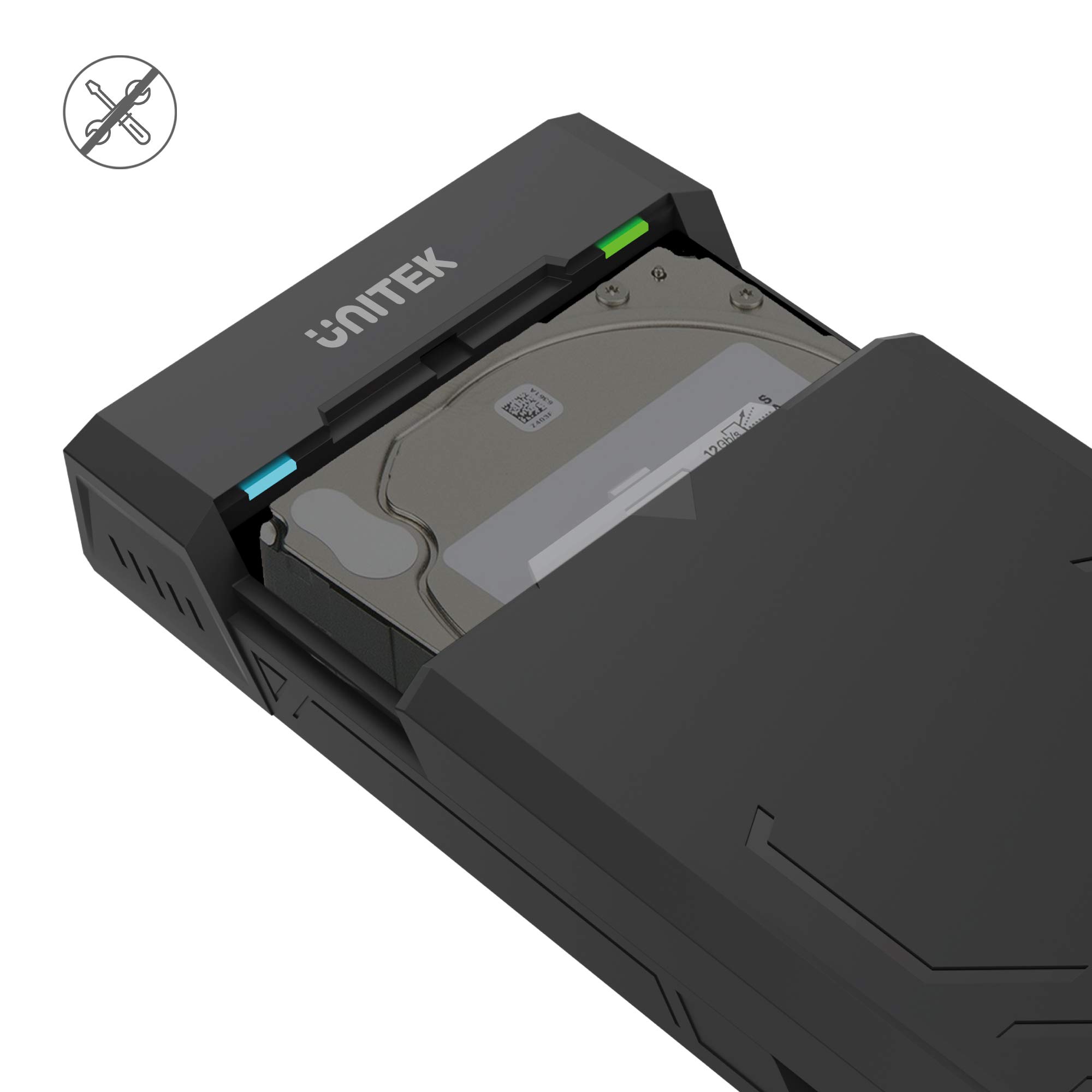 UNITEK Boîtier pour Disque Dur 2,5" et 3,5" HDD/SSD SATA I/II/III Protection Externe avec câble 3.0 intégré Montage sans Outil Noir