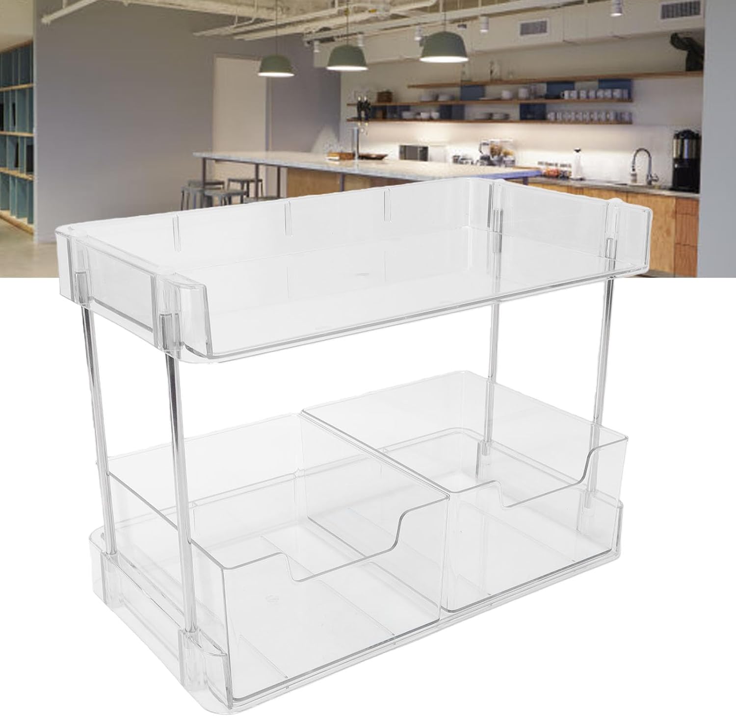 Pssopp Transparent 2 Tier Tea Bag Storage Holder, Clear Drawer Design Metal Frame Coffee Capsule Organizer for Kitchen Countertop (PET)