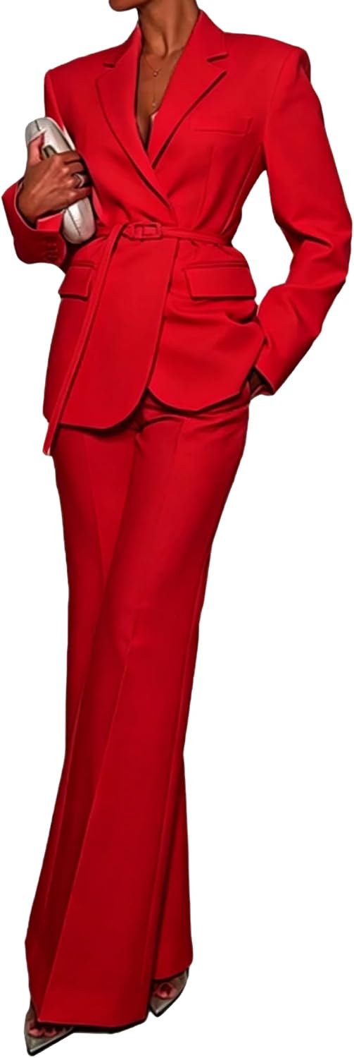Women's Two Pieces Suit Notch Lapel Jacket Wide Leg Pants Wedding Formal Daily Tuxedos