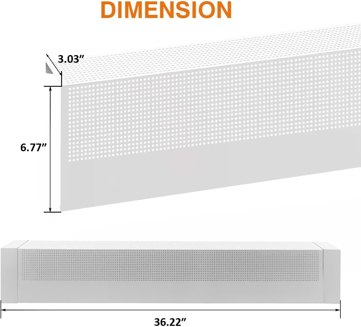 Galvanized Steel Baseboard Heater Cover 3FT, Easy Installation, Left & Right End Caps Included, Heat Guard Enclosure for Replacing Old & Rusted Baseboard Heaters, White