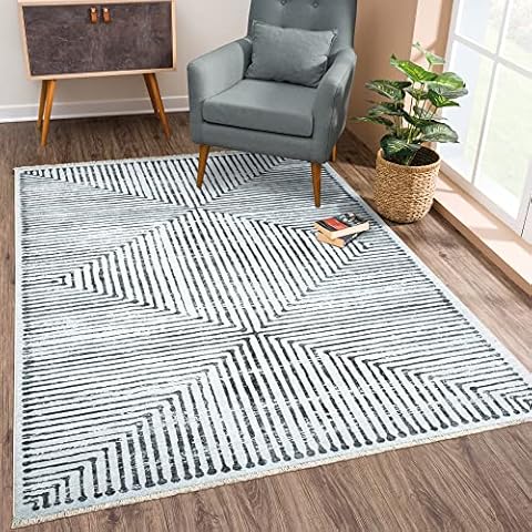 Bloom Rugs Caria Washable Non-Slip 5x7 Rug - Ivory/Black Striped Area Rug for Living Room, Bedroom, Dining Room, and Kitchen - Exact Size: 5' x 7' Cover