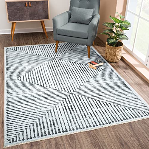 Image of Bloom Rugs Caria Washable Non-Slip 4x6 Rug - Ivory/Black Striped Area Rug for Living Room, Bedroom, Dining Room, and Kitchen - Exact Size: 4' x 6'