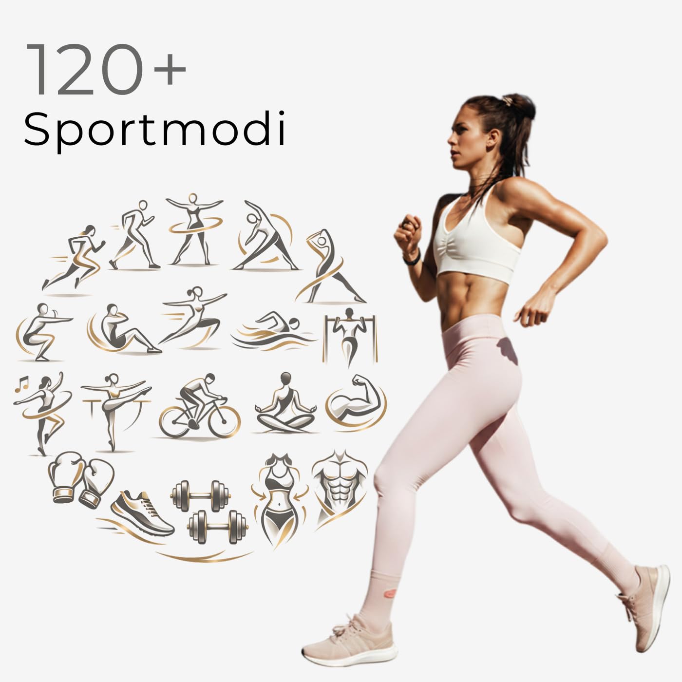 Smartwatch damski S53, złoty, wyświetlacz 1,39", rozdzielczość panelu 360 x 360, Smart Watch, kompatybilny z systemem Android od 5.0 i iOS od 10.0, Fitness Tracker, funkcje zdrowotne, złoty +