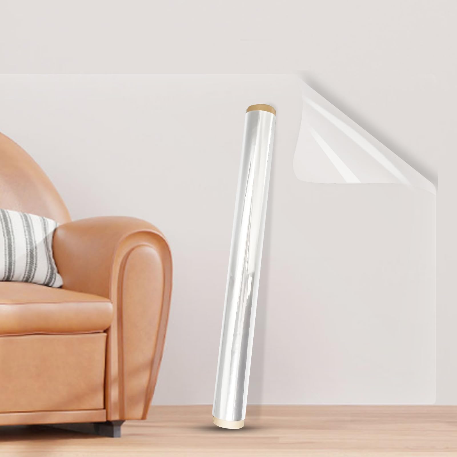 Clear Wall Protector Sheet, Non Adhesive Clear Contact Paper Peel and Stick, Static Cling Removable Wall Paper Sticker Pull and Stick, Wall Sticker Door Scratch Protector for Kitchen Cabinets(A roll)