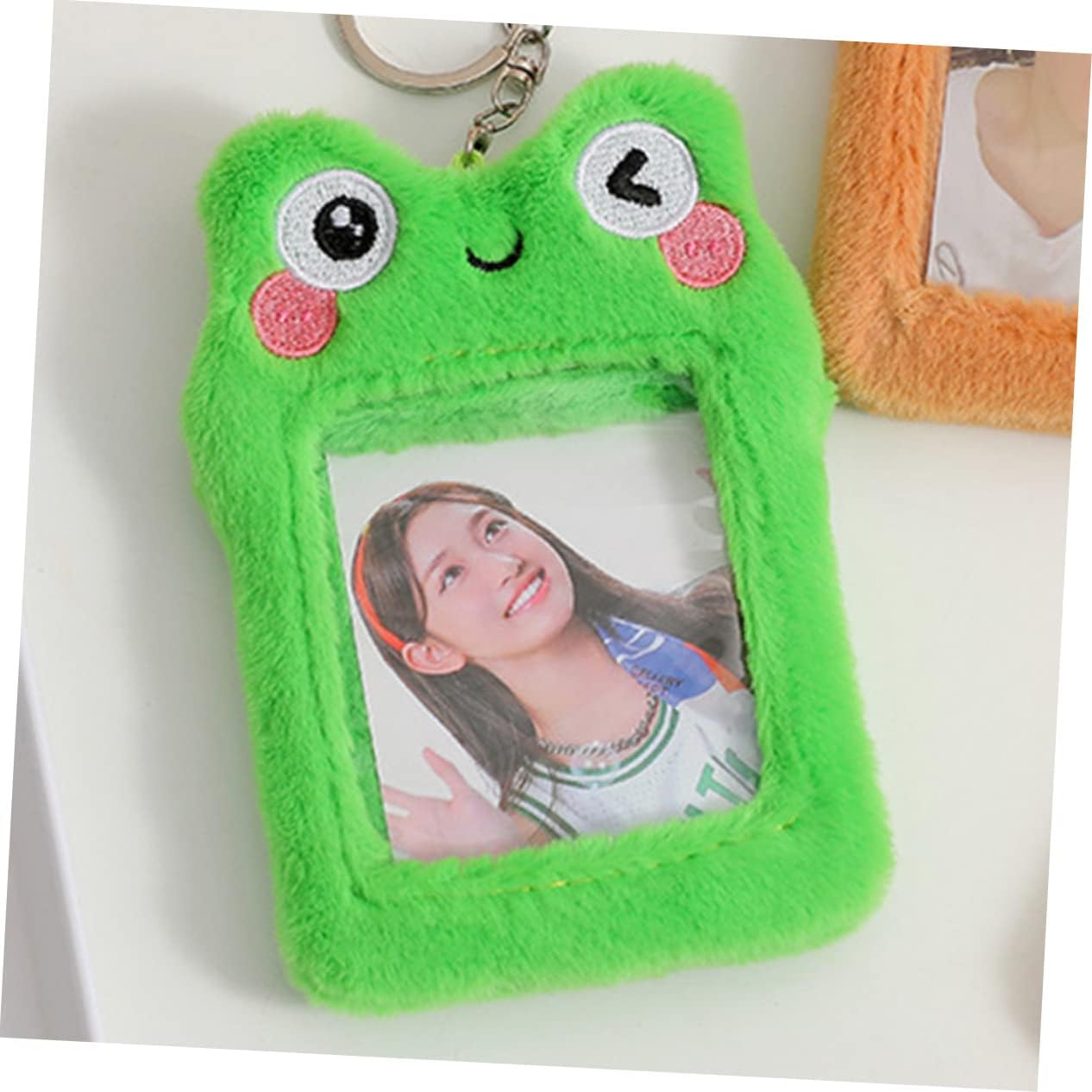 ERINGOGO Cute Cartoon Frog Plush Card Holder Transparent Id Holder Soft Plush Card Protector Sleeve for Student Pass Bus Card and Meal Card Frog Design