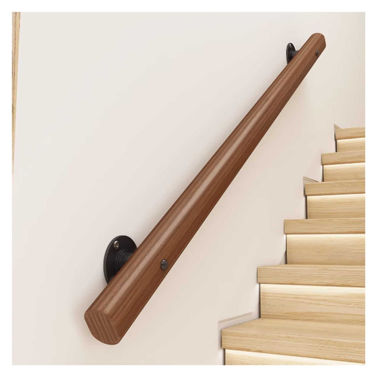 Barra de agarre montada en la pared con soporte de metal para apoyo seguro de madera