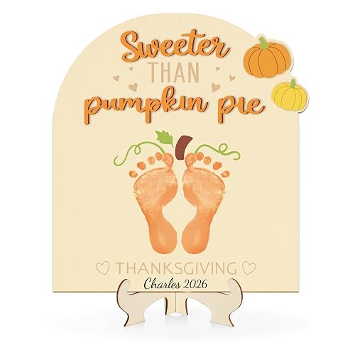 Sereliy Baby's First Thanksgiving DIY Footprint Art Card, Wooden Thanksgiving