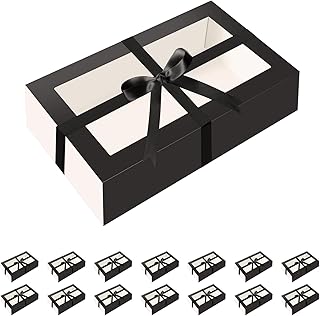 15 Pack Macaron Boxes for 12, 7.2×4×1.9 Inches, Macaron Packaging Boxes, Black Macaron Boxes with Clear Window, Macaron Container Packaging Boxes with Ribbon