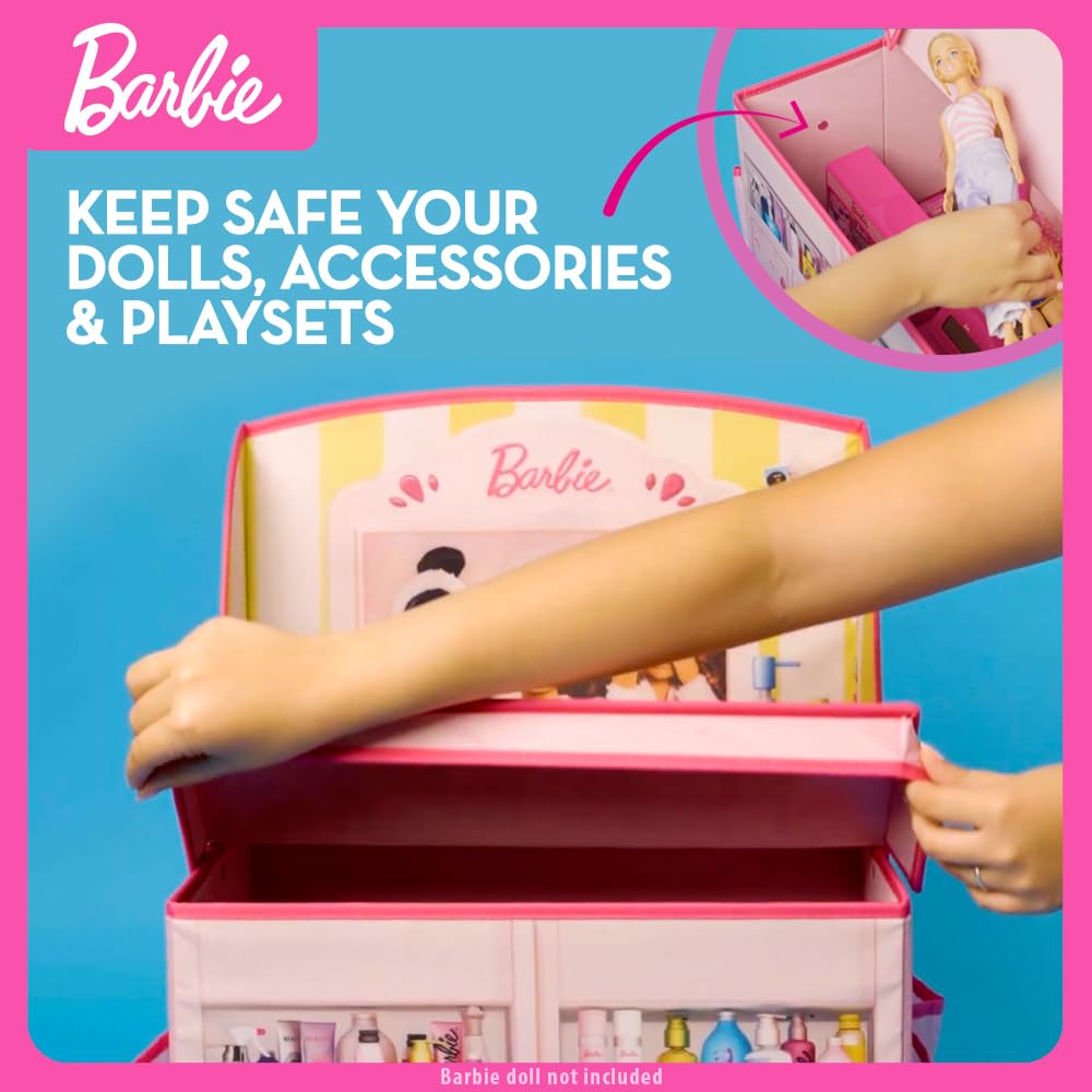 Barbie Doll Storage Vanity Chest, 2-in-1 Foldable Storage Box & Vanity Playset, Stores 60+ Dolls & Accessories - Image 4