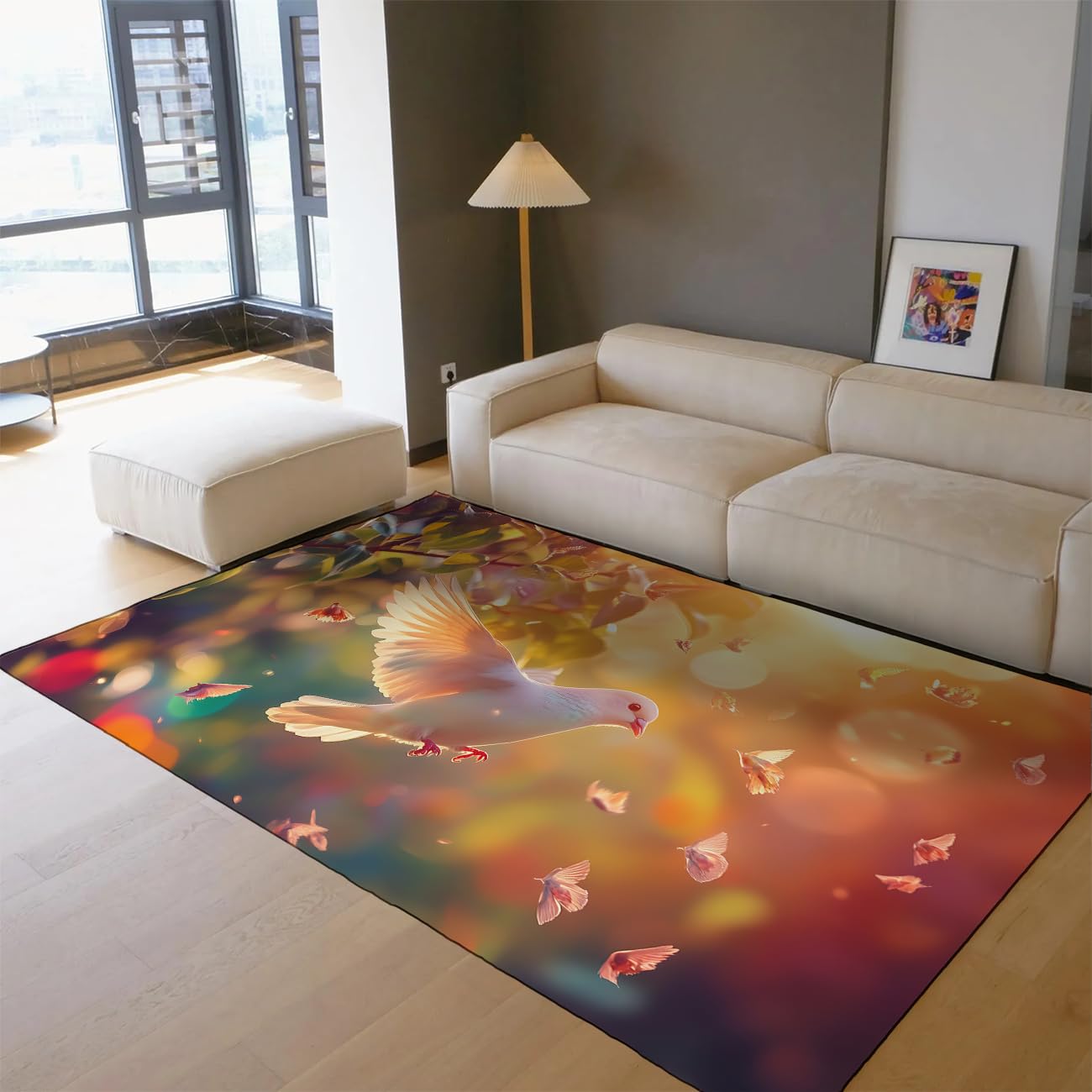 Tapis antidérapant lavable ultra-fin motif colombe blanche 120x160