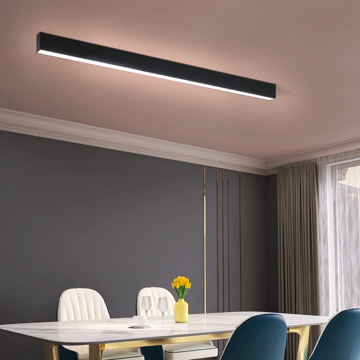Glitzerlife Deckenlampe LED Deckenleuchte Schwarz Lang 107CM Dimmbar | Wohnzimmerlampe Küchenlampe 32W Bürolampe Modern Fernbedienung Büro Deckenbeleuchtung Küche Wohnzimmer Schlafzimmer