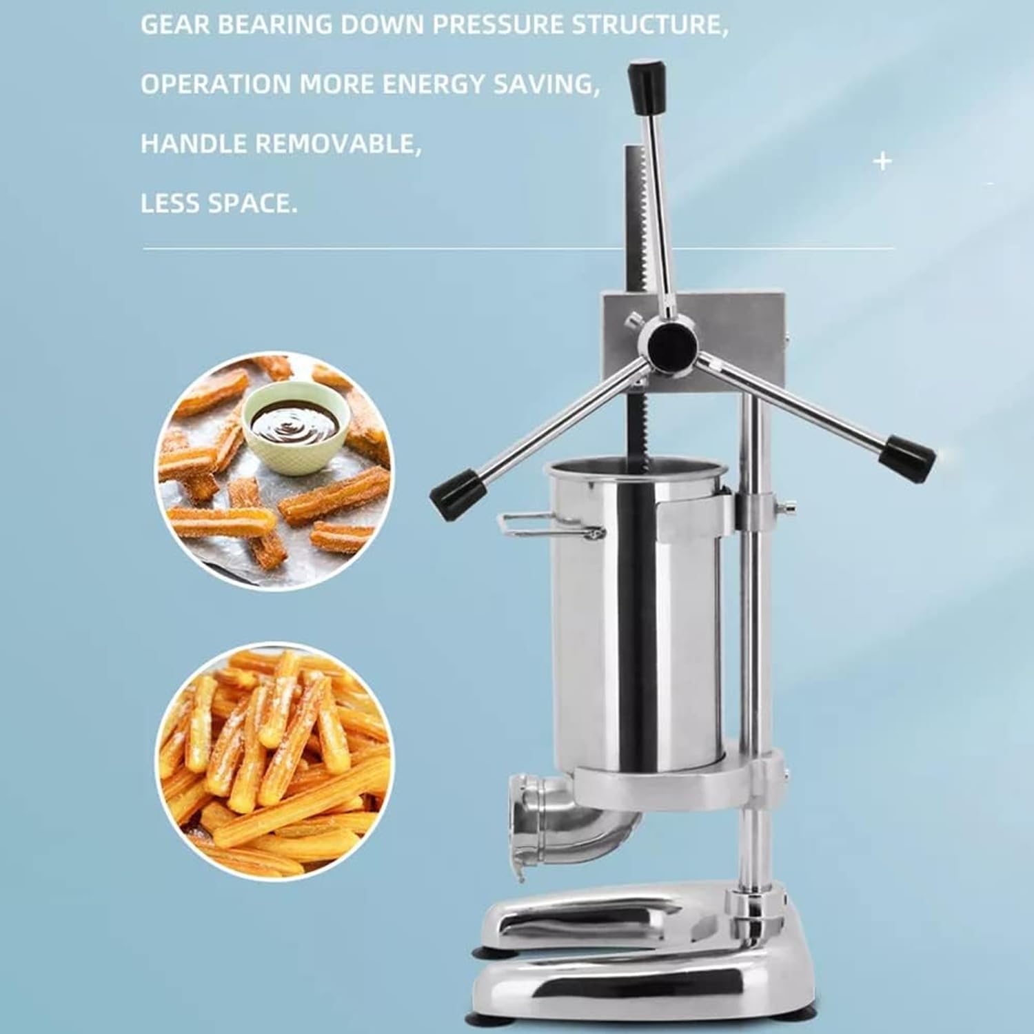 Máquina para Hacer Churros Comercial, churrera Manual de Acero Inoxidable de 2/3 l con 5 moldes, churrera Vertical española, Equipo para Snacks para restaurantes, pastele,2 litros