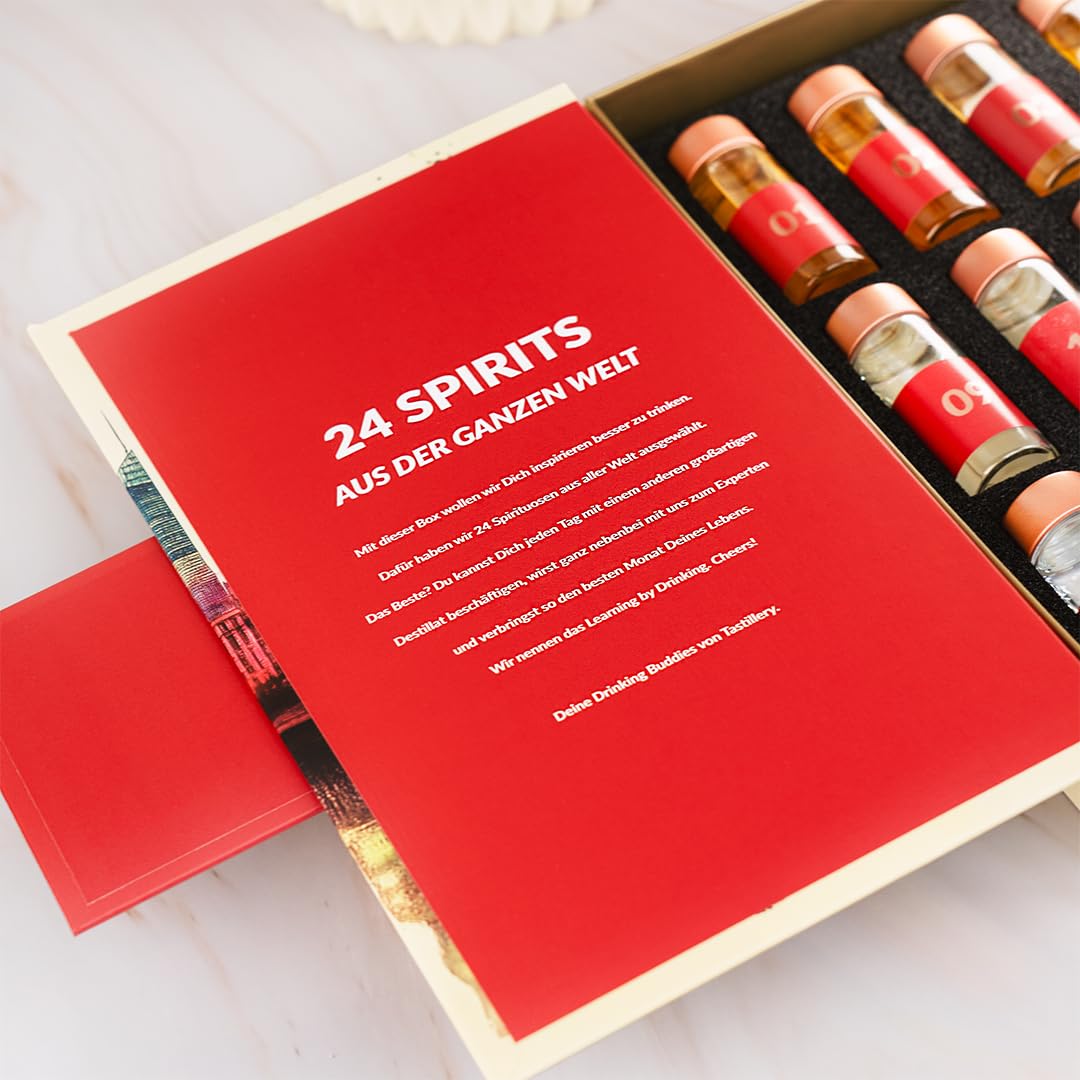 World of Spirits Adventskalender 2025 - ein Mix von 24 außergewöhnliche Spirituosen von Rum, Gin, Whisky, Tequila, Ouzo etc. aus aller Welt inkl. Blind Tasting, hochwertiges Booklet und Video Tasting