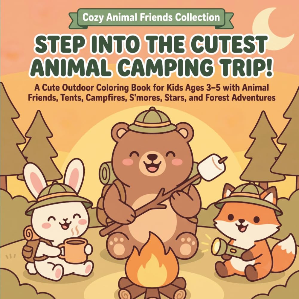 Step Into the Cutest Animal Camping Trip!: A Cute Outdoor Coloring Book for Kids Ages 3–5 with Animal Friends, Tents, Campfires, S'mores, Stars, and ... (Cozy Animal Friends Coloring Books)