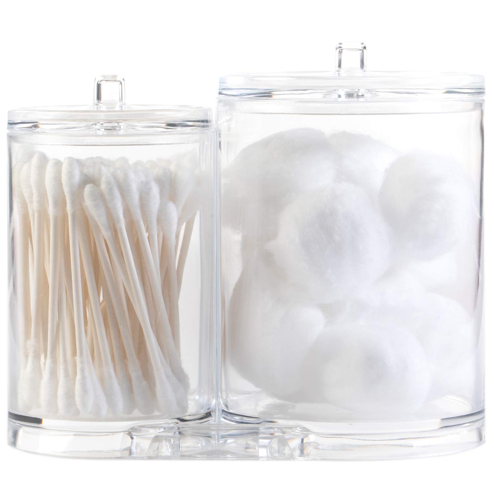 HujiAcrylic Cosmetic Organizer For Q-Tip and Cotton Ball Holder With Lids - 9.36oz and 17.61oz Jars (1 PK)