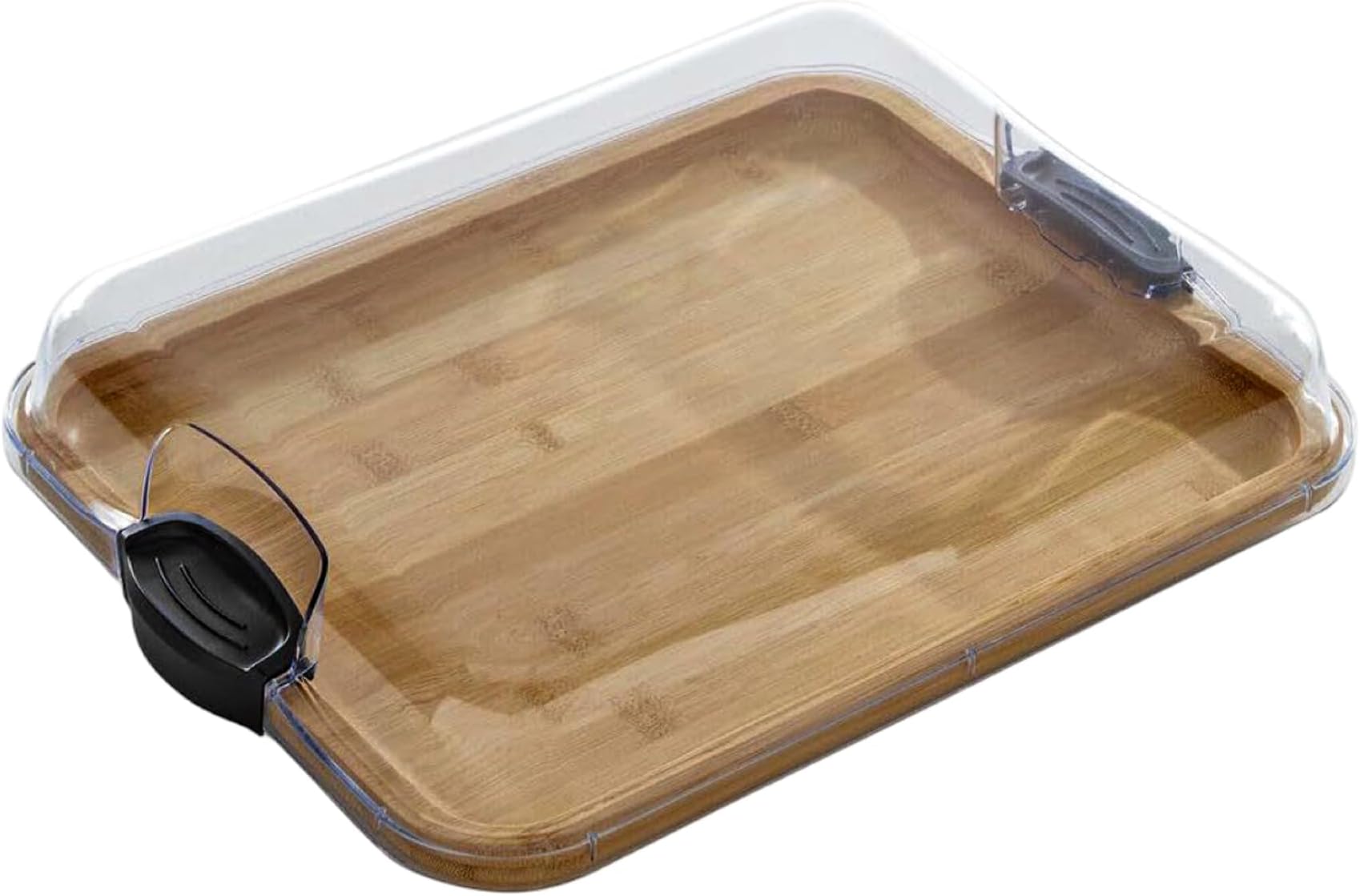 Bamboo Cutting Board Reversible, 2-in-1 Charcuterie Board with Locking Lid for Snacks, Fruits, Black Handles