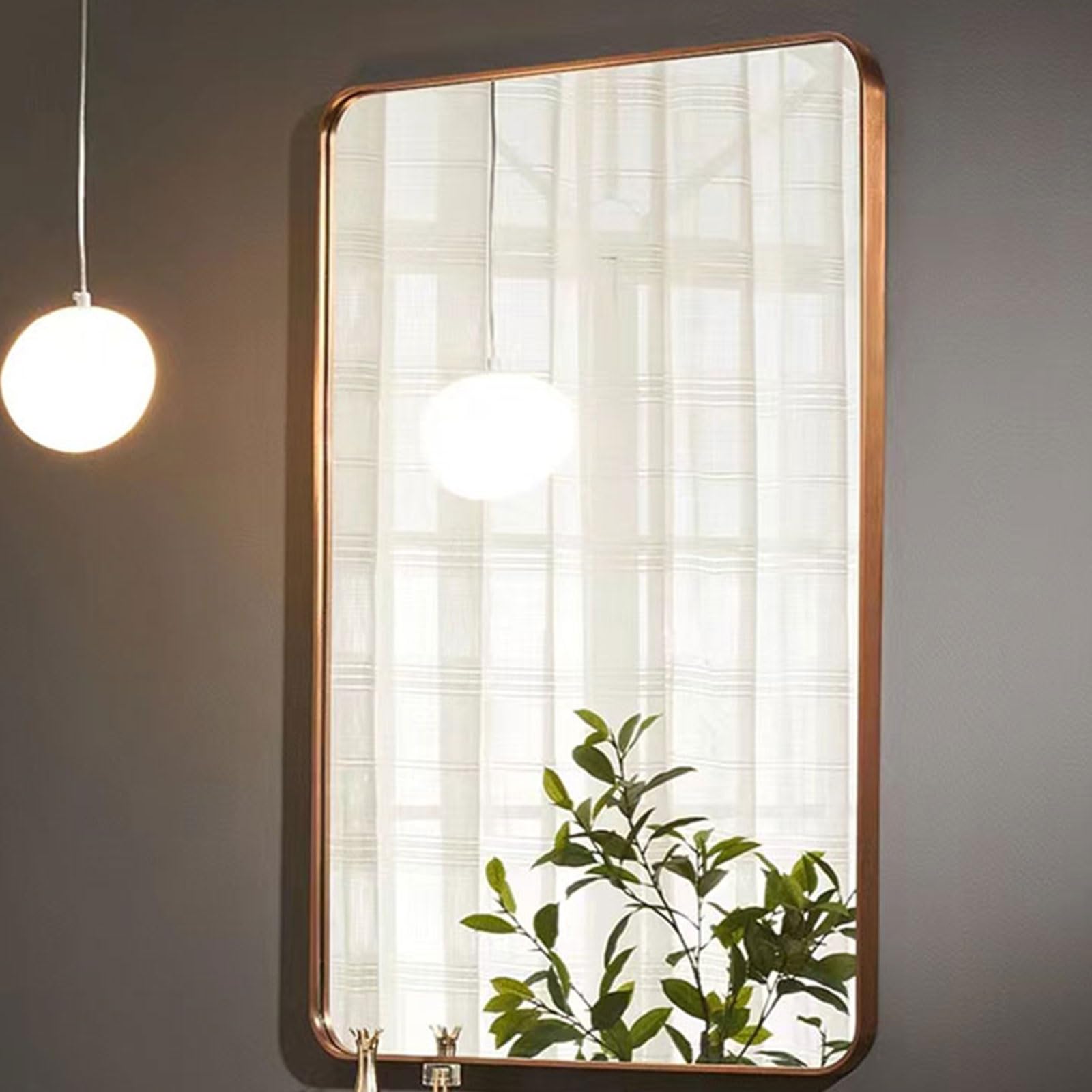 Specchiera da Parete Rettangolare ，Specchio Trucco，Facile da Montare, Orizzontale/Verticale，Specchio Moderno ，HD Vetro Temperato，per Armadio Palestra Ingresso Soggiorno(Rose Gold,70*50cm(28*20in))