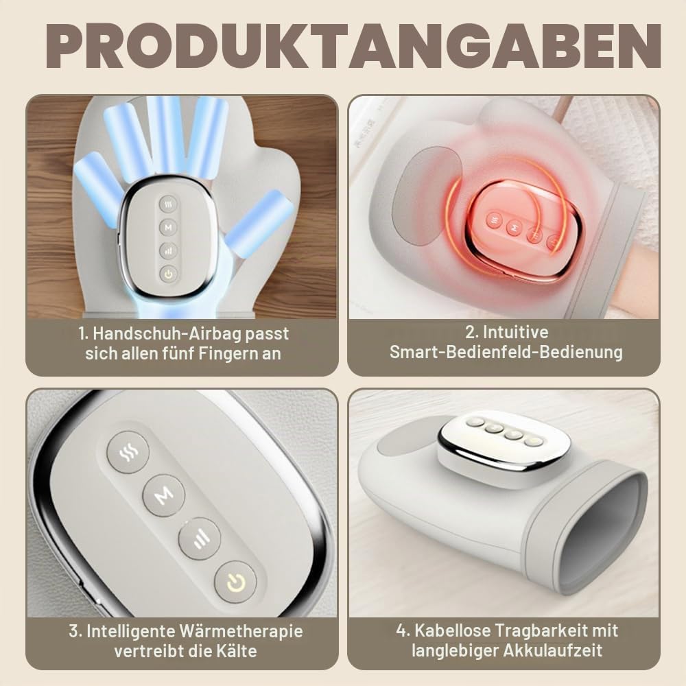 Handmassagegerät, NAVESO Intelligenter Hand Massagegerät mit Wärmekompression, Tragbare Elektrische Handmassage mit 3 Mode Geschenke für Frauen und Männer