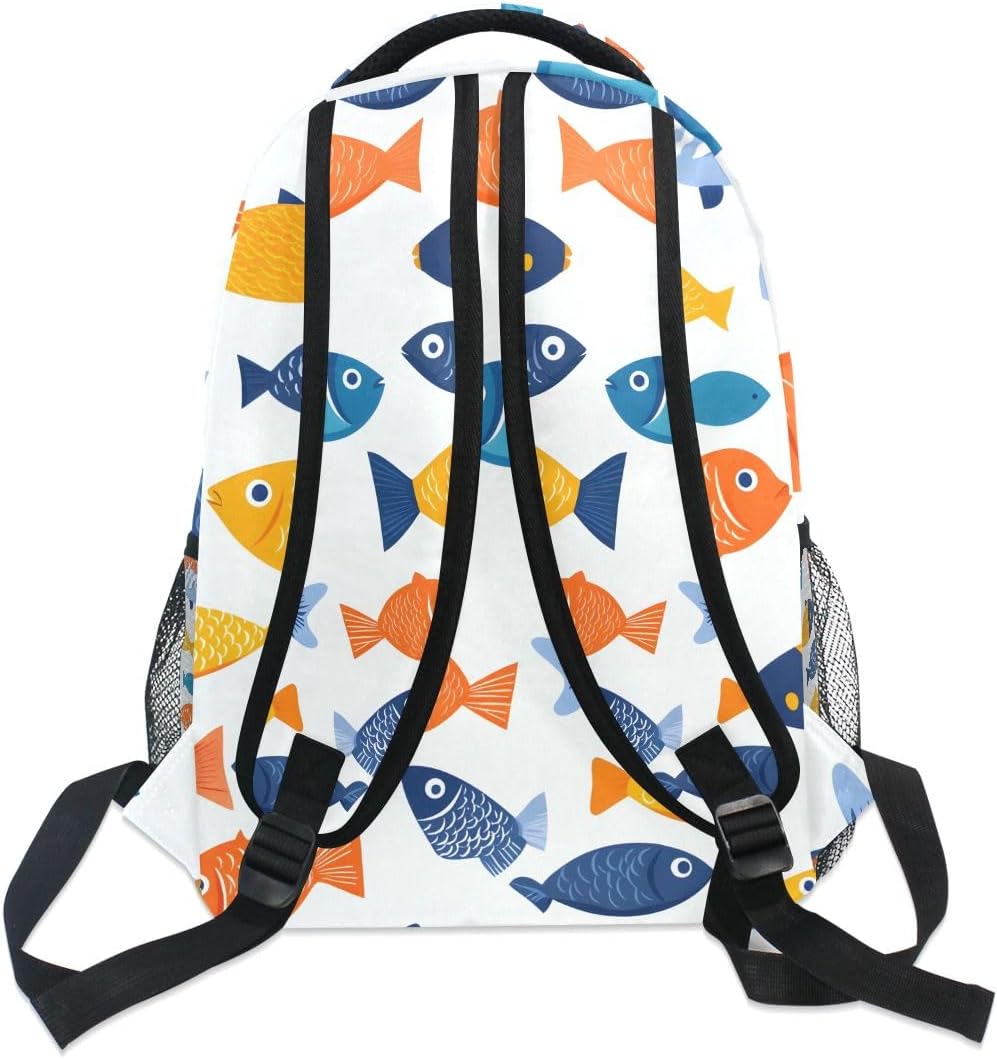Small Fish Pattern Backpack for Women Mens Girls Boys Teens, School Backpacks Students Laptop Bookbag Rucksack Casual Daypack for Hiking Traveling Camping Work