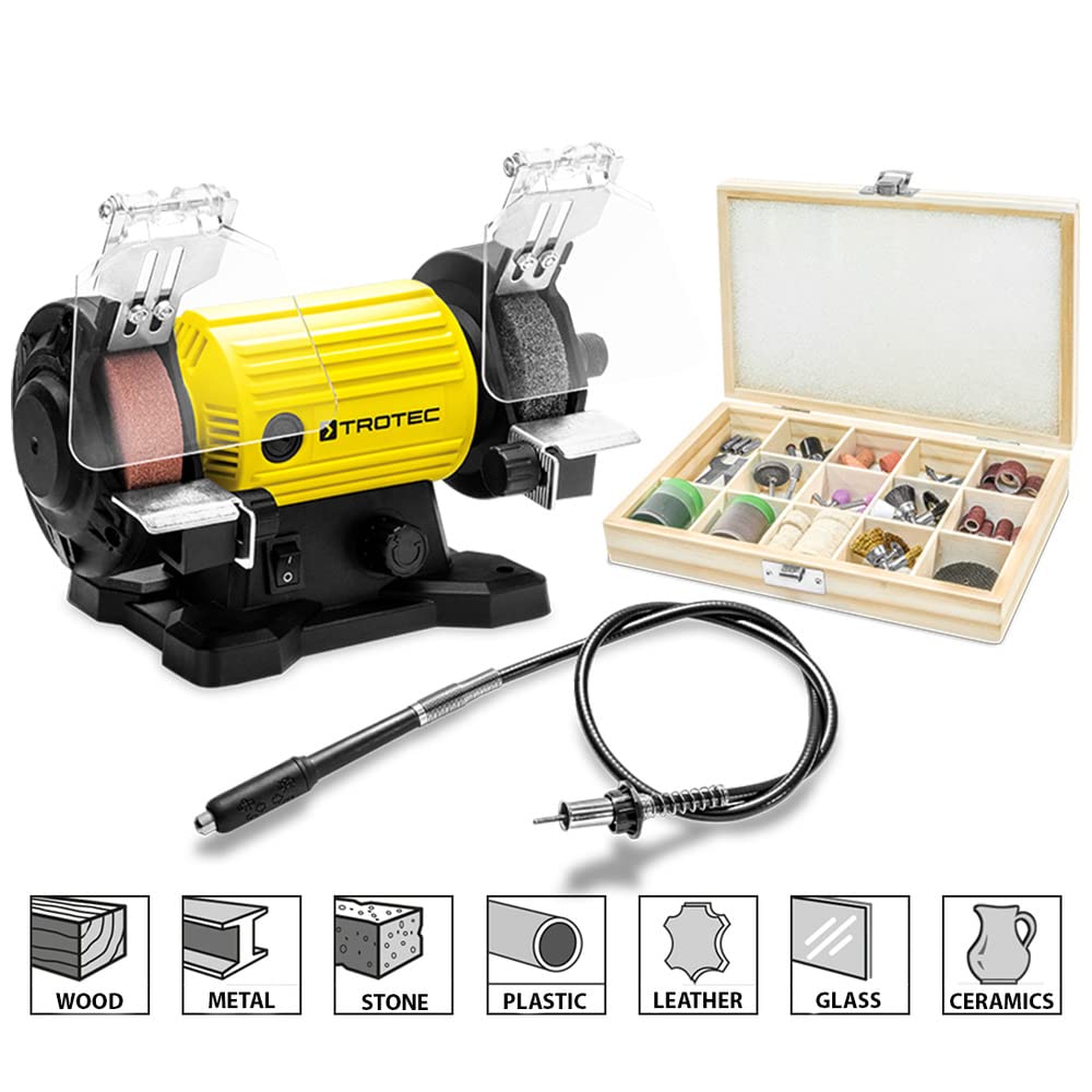 TROTEC Esmeriladora doble PBGS 10-120 | Amoladora doble Herramienta multifuncional herramienta rotativa incl. juego de accesorios de 100 piezas