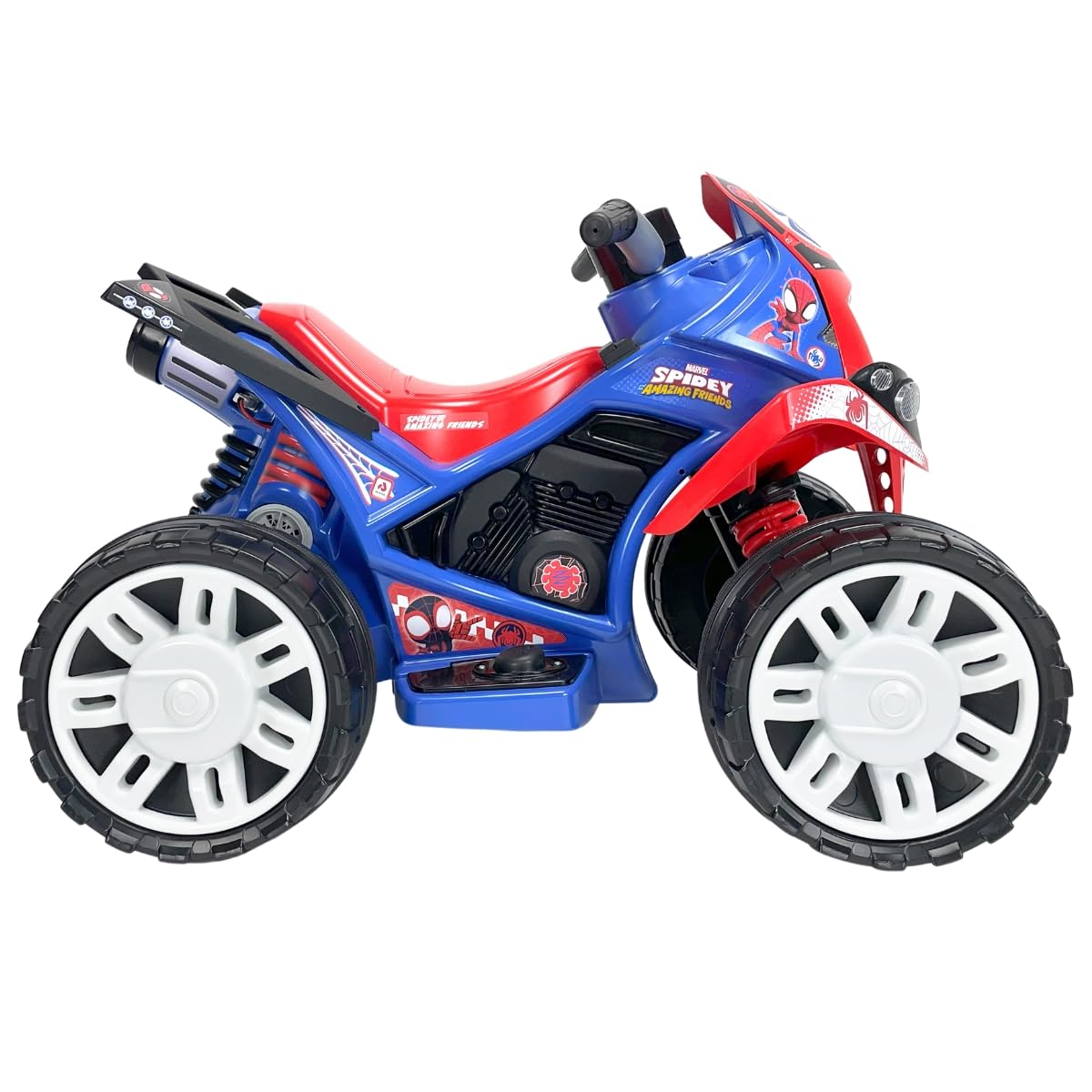 INJUSA - Quad elektryczny The Beast Spiderman, dla dzieci od 2 do 4 lat, akumulator 12 V, pedał przyspieszenia, bieg wsteczny i plastikowe koła, maksymalna prędkość 6 km/h, kolor niebieski
