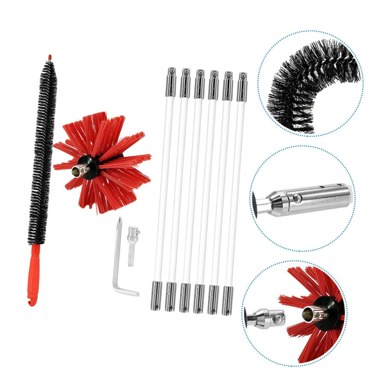 1 Set Spazzole per Pulizia Flessibile con Kit Rimozione Lanugine per Tubi e Canna Fumaria Compatibile con Trapano Elettrico Facile da Montare e Smontare