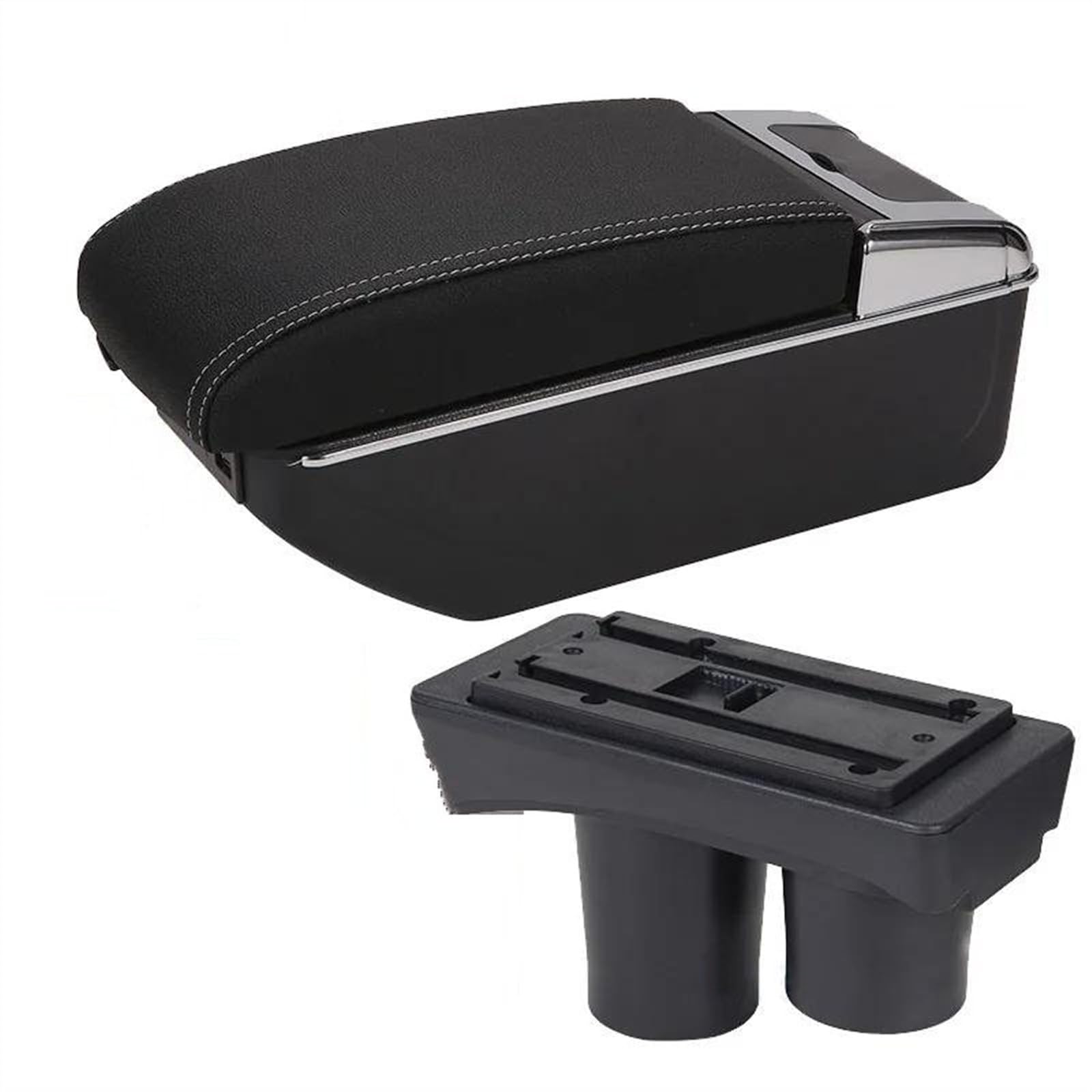NOHEEU Car Center Console Storage Box Multifunctional Armrest Interior Accessories For Citroen C3 C2(B3 Black white 7USB)