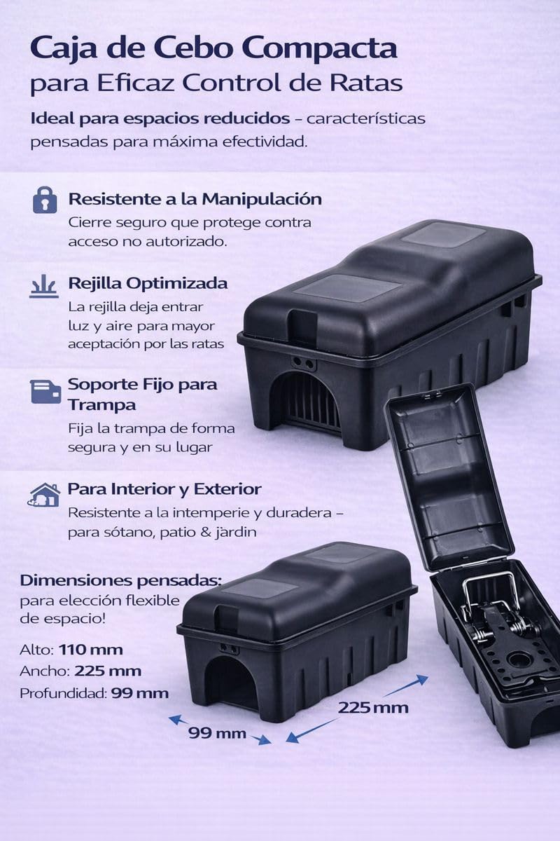 Set de trampas para ratas – 2× caja de cebo para ratas & 2× trampa de impacto | Control seguro de ratas para casa, sótano y jardín | Ayuda rápida para problemas de ratas | sin veneno para ratas