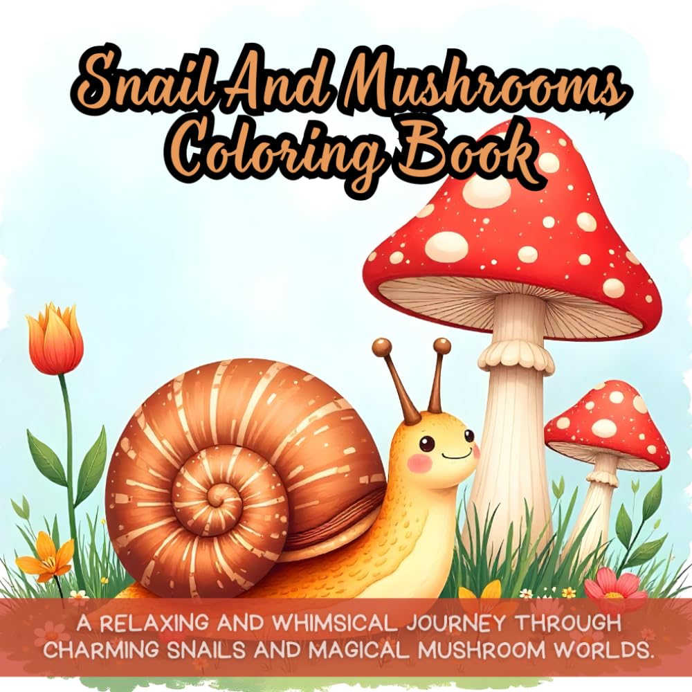 Snail And Mushrooms Coloring Book: snail coloring book for kids, mushrooms coloring book for adults, cute snail and mushroom scenes, kawaii nature ... coloring book, fantasy snails for relaxation