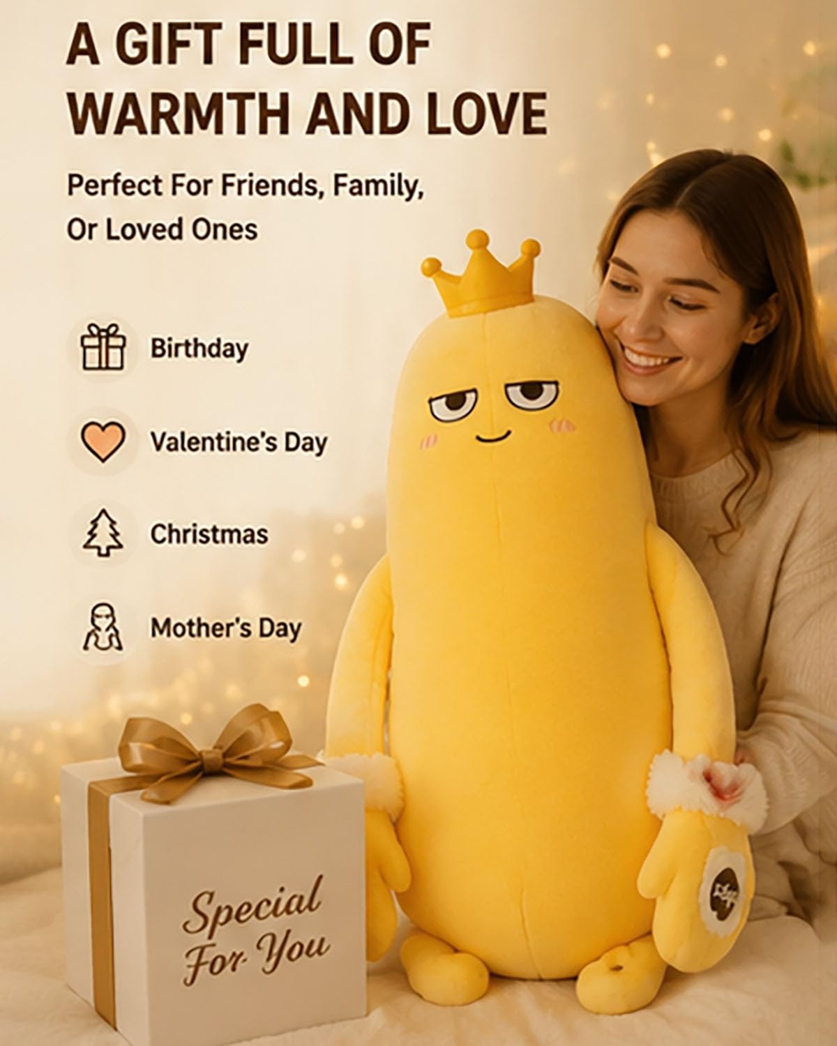 Cuscino abbracciante melanzana/mango, cuscino decorativo in peluche a forma di re di mango con telecomando e riscaldamento(Yellow Basic Model,L)