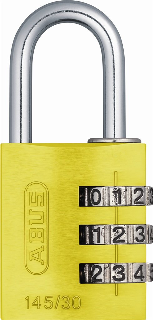 ABUS 145/30 C 30mm Body 3-Dial Resettable Combination Padlock, Yellow
