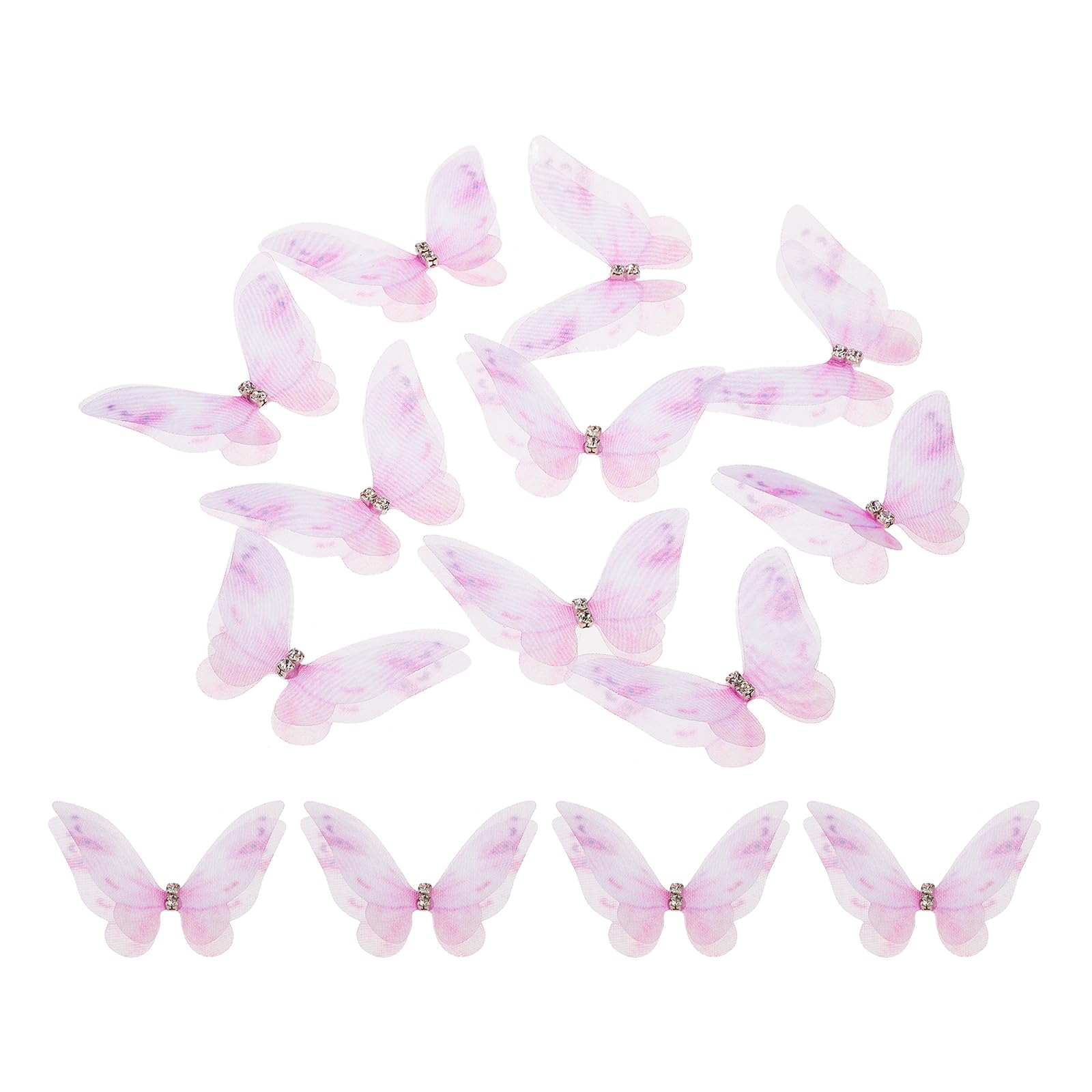 sourcing map 30Pcs Sheer Mesh Butterfly Appliques, 50mm Two Layers Butterflies with Gem Applique Patch DIY 3D Craft Ornament for Wedding Party Home Decor Clothes, Light Purple