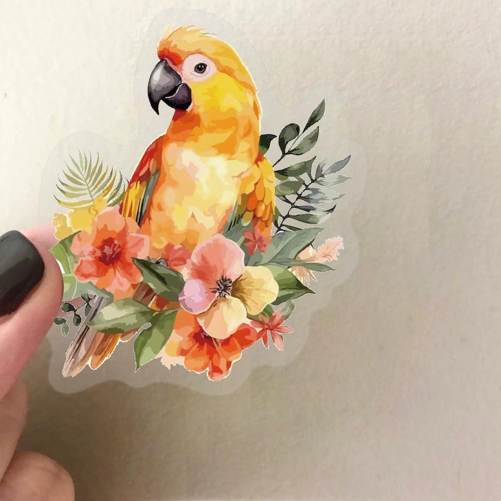50 Pcs Watercolor Bird Stickers Laptop Car Scrapbook Phone Skateboard Suitcase Luggage Bike Bird Transparent Vinyl Waterproof Aesthetic Personalised Stickers for Teens Boys Girls Adults - Image 3