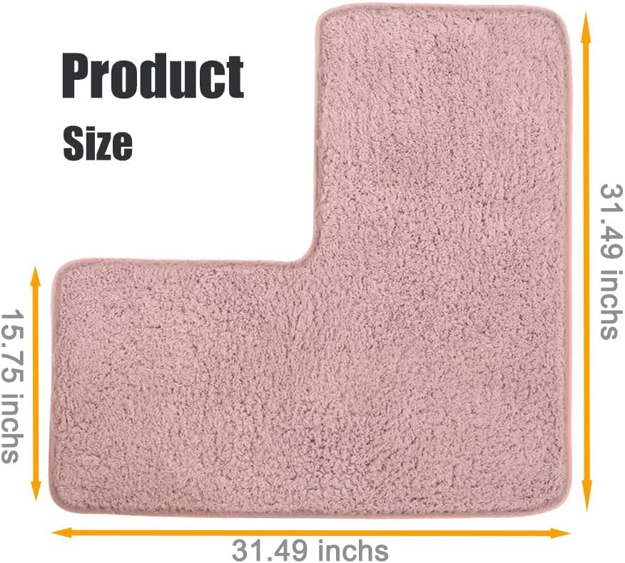 L-Shaped Bath Mat, Corner Shower Mats Non Slip, Washable Carpet, Soft Absorbent Floor Mat for Bathroom Bedroom Kitchen Living Room (Pink)