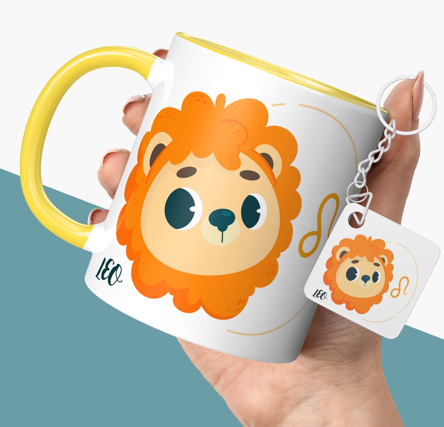 NH10 DESIGNS Zodiac Sign Leo Printed Coffee Mug with Keychain Gift for Birthday Unique Gift Mug For Men, Women, Sister, Mother, Daughter, Father, July & August Horoscope Birthday Gift, Pack of 2 (Microwave Safe Ceramic Tea Coffee Mug-350ml) (ZDVMK1 138)