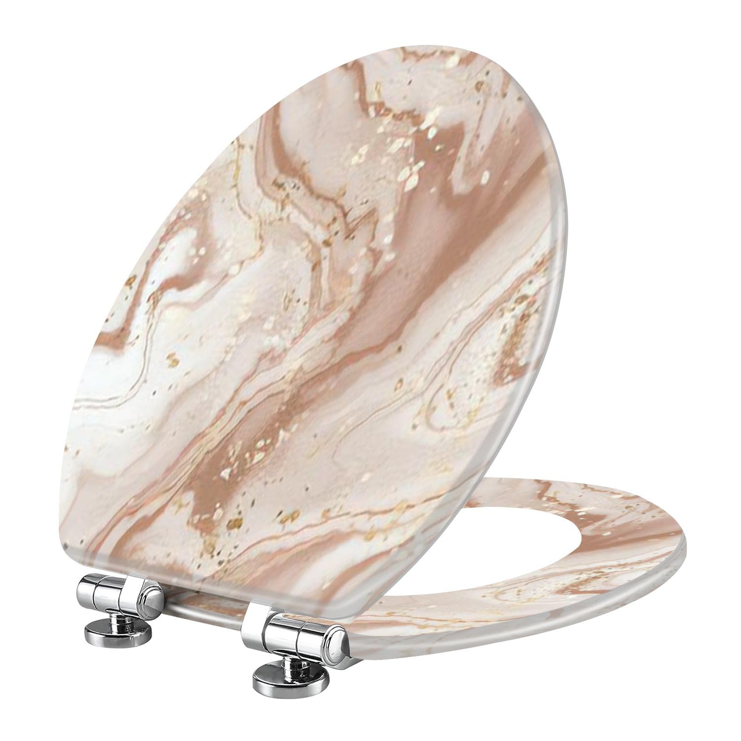 Tazyyzuu Multi4 Elongated Black And Gold Abstract Marble Resin Toilet Seat With Slow Close Quick-Release Hinges 18.5X14.5 Inches(Multi4)