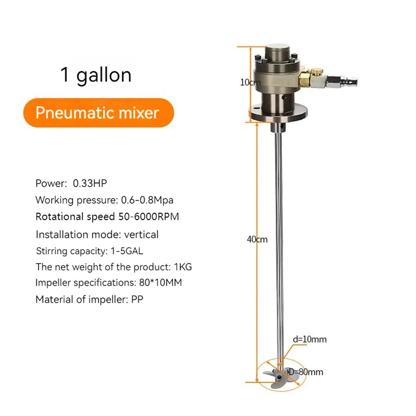 1 Gallonen Luftmotor Mini Luftbetriebener pneumatischer Motor Lüftertyp Rührwerk 5 Liter Rührwerk Farbflüssigkeitsmischer Rührmaschine 1/16 in Industrie- und Bauumgebungen(Plastic Blades)