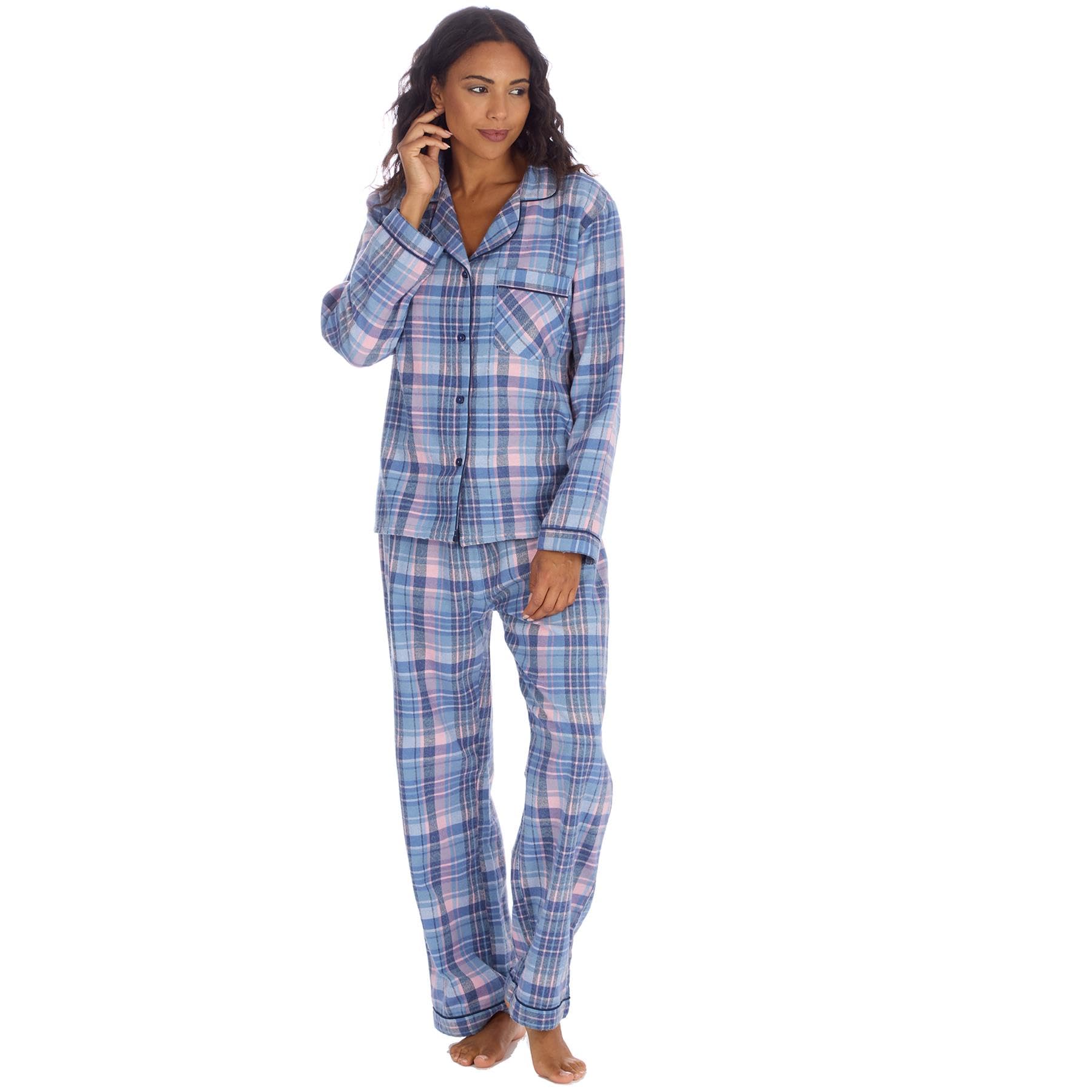 Style It Up Ladies Cotton Long Sleeve Checked Pyjama Set Elasticated Waist Front Pocket Wa...