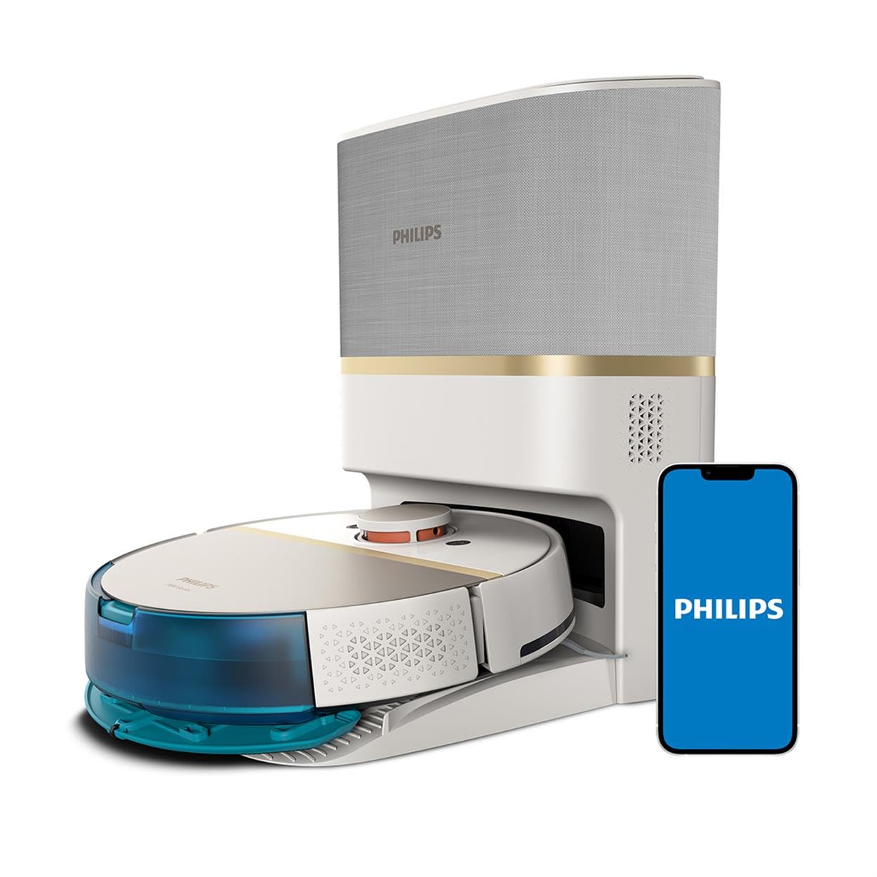 Robot Aspirador y friegasuelos Philips Homerun 7000, succión ultrapotente (5000 Pa), detección de obstáculos pequeños, estación de Vaciado automático, Blanco, Robot Aspirador, App, XU7100/02