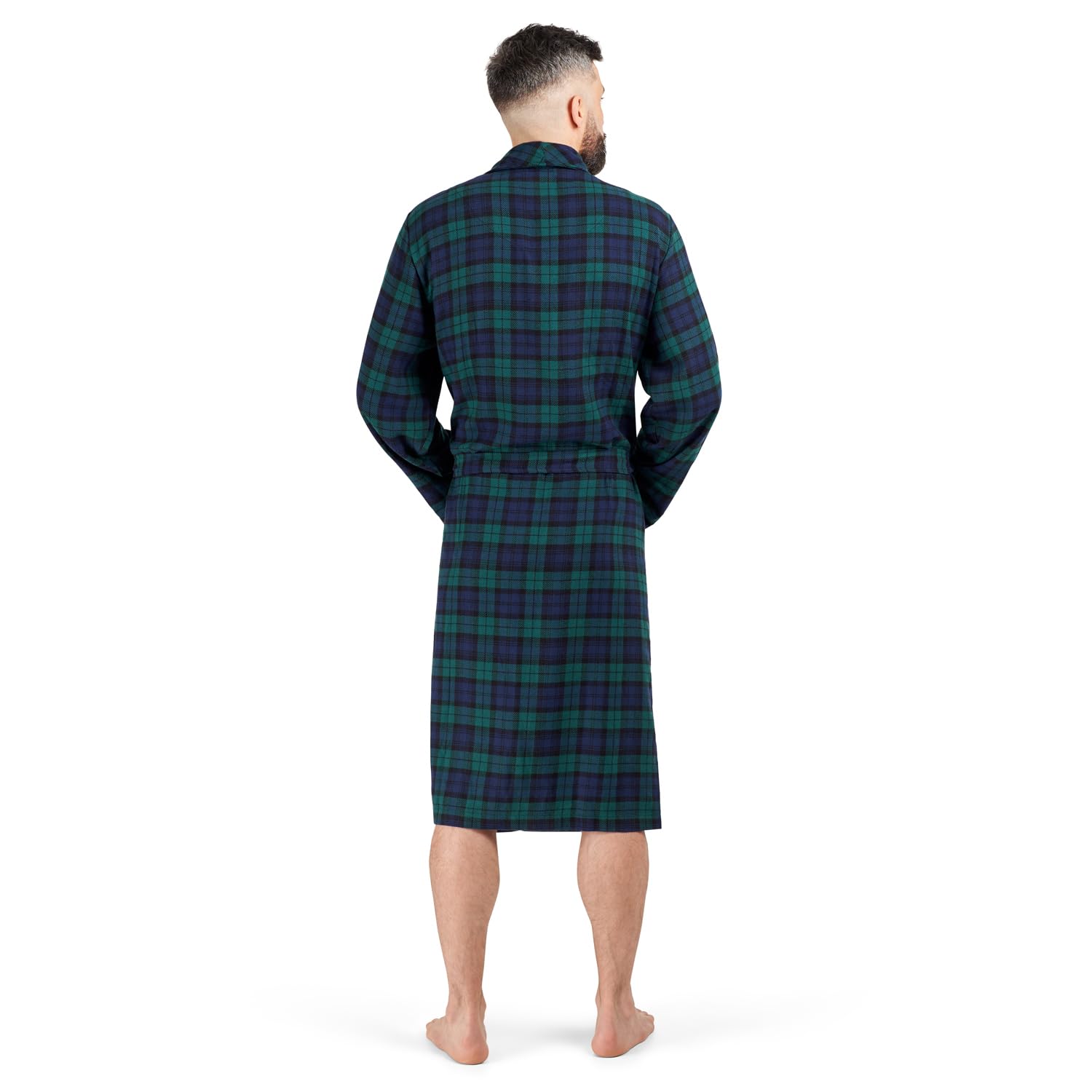 John Christian Vestaglia leggera da uomo in cotone spazzolato a quadri verde e blu navy