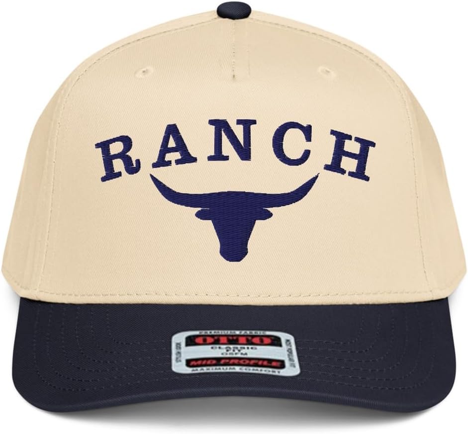 NX1 Ranch Bullhead Embroidered 2 Tone Hat Mid Crown Curved Bill Snapback Cowboy Cowgirl Country Rodeo Cap Men & Women