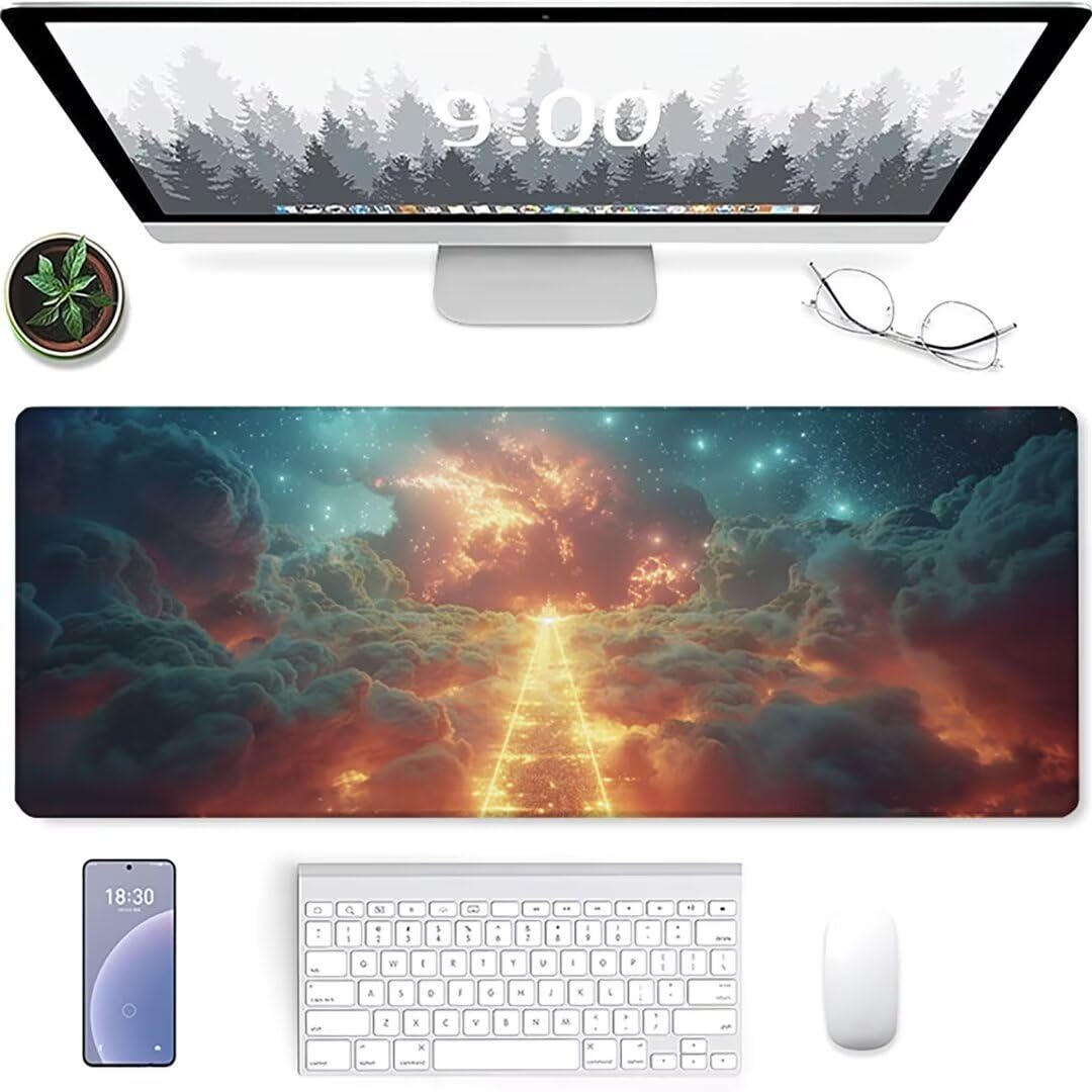 Excel Shortcut-Tasten-Mauspad - erweitertes großes 1200 x 600mm XL-Spickzettel-Gaming-Mauspad | PC-Büro-Tabellenkalkulation-Tastaturmatte | rutschfeste genähte Kante Sternenhimmel Wolke