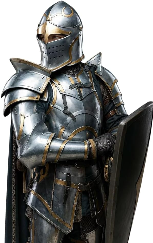 Medieval Knight Full Armor Suit | Handmade Steel LARP Armor with Helmet, Pauldrons Greaves | Medieval Armor Halloween Costume