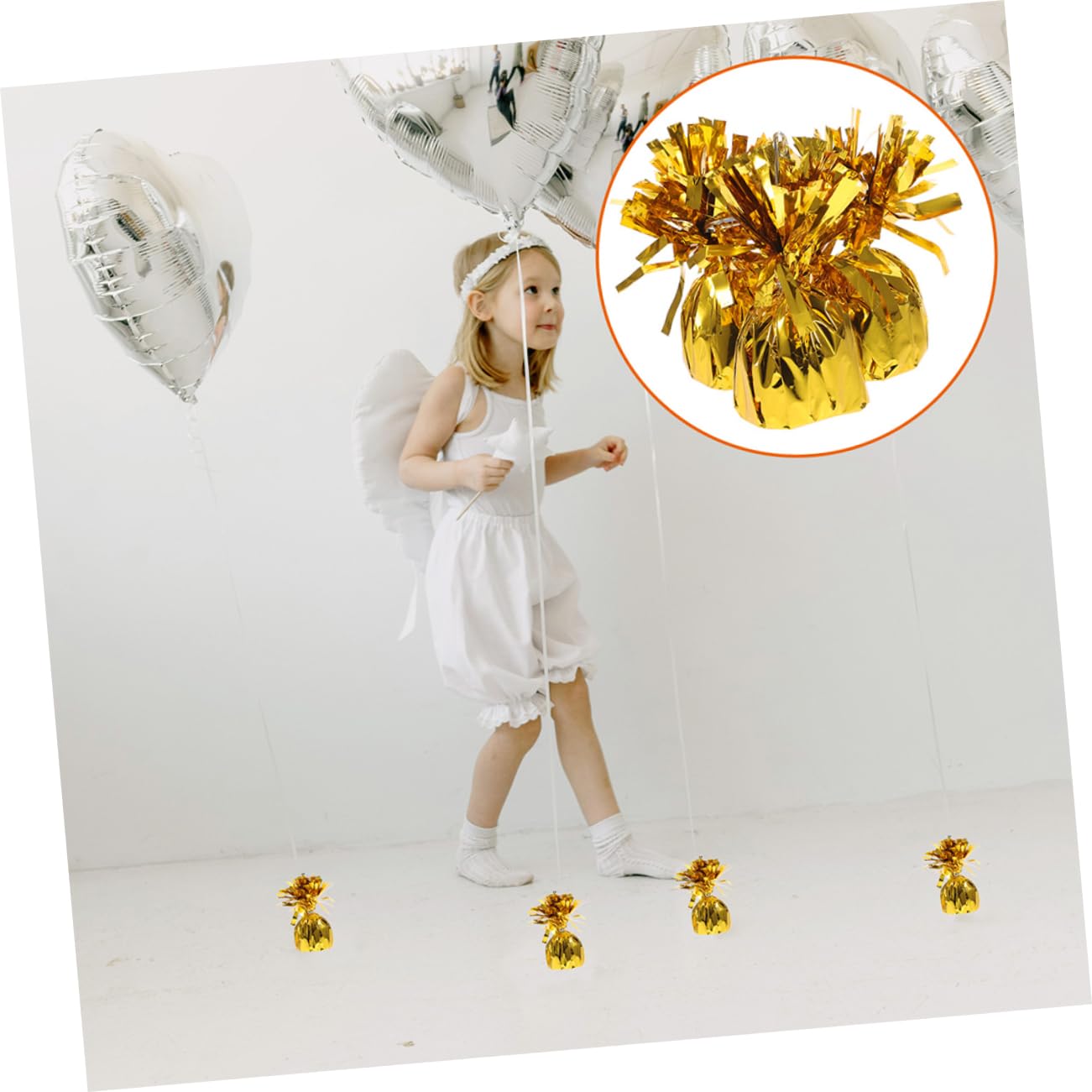 Goldene Ballongewichte 8 Stück-pack aus Pvc für Heliumballons | Metallische Optik, Elegant Goldfarbenes Design, für Partydekorationen und Hochzeiten