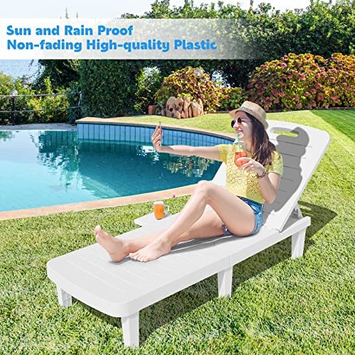 Yofe Chaise Lounge Set Of 2,Pool Lounge Chair Set For Outdoor Patio & Beach,75“ Outside Chaise Lounge With Adjustable Backrest,White Pool Furniture,330Lbs Weight Capacity #TOP6